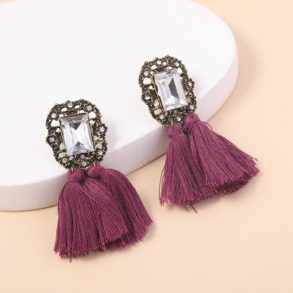 Wholesale  vintage light luxury diamond diamond tassel earrings