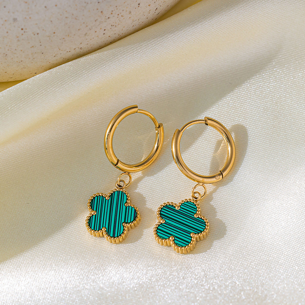 Wholesale Titanium Steel Five Leaf Clover Earrings ACC-ES-QiYun003