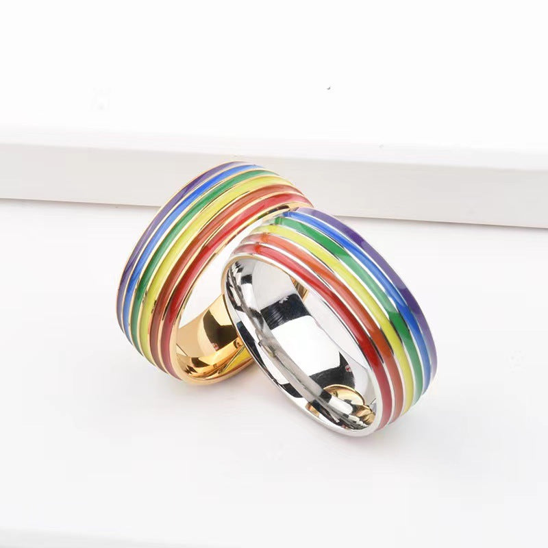 Wholesale Titanium steel non-allergic tail ring cute rainbow couple ring