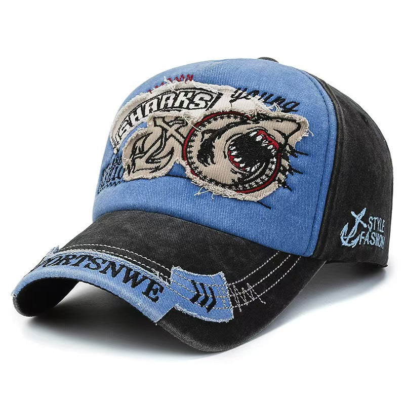 Wholesale Vintage Shark Denim Baseball Cap for Women Distressed Wash Sun Protection Fashion Accessory