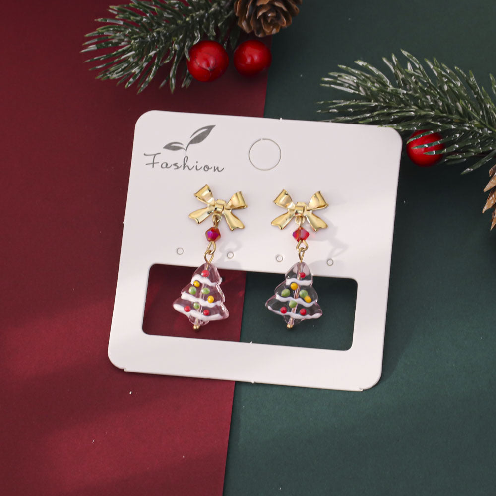 Wholesale Christmas  Tree Bow Drop Earrings