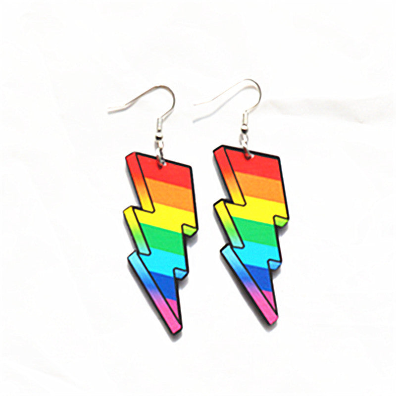 Wholesale Lightning Earrings Acrylic Double-Sided Printed Leopard Print Rainbow American Flag Lightning Shape Earrings for Women