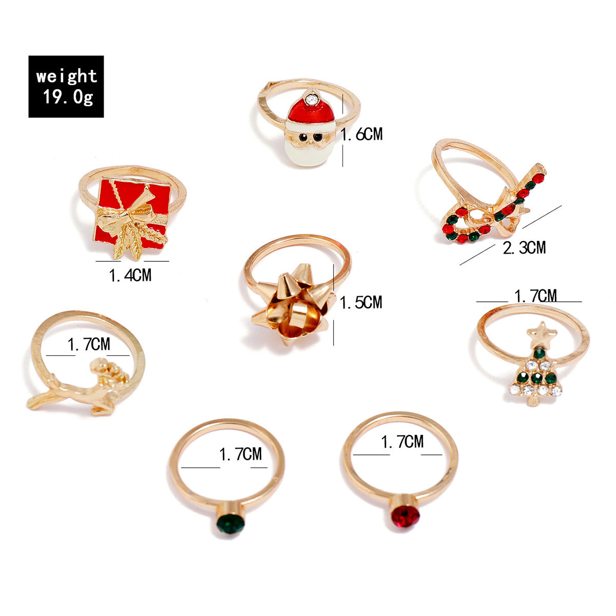 Wholesale  8-Piece Set Christmas Ring Dot Diamond Christmas Tree Scepter  Bow Elk Ring