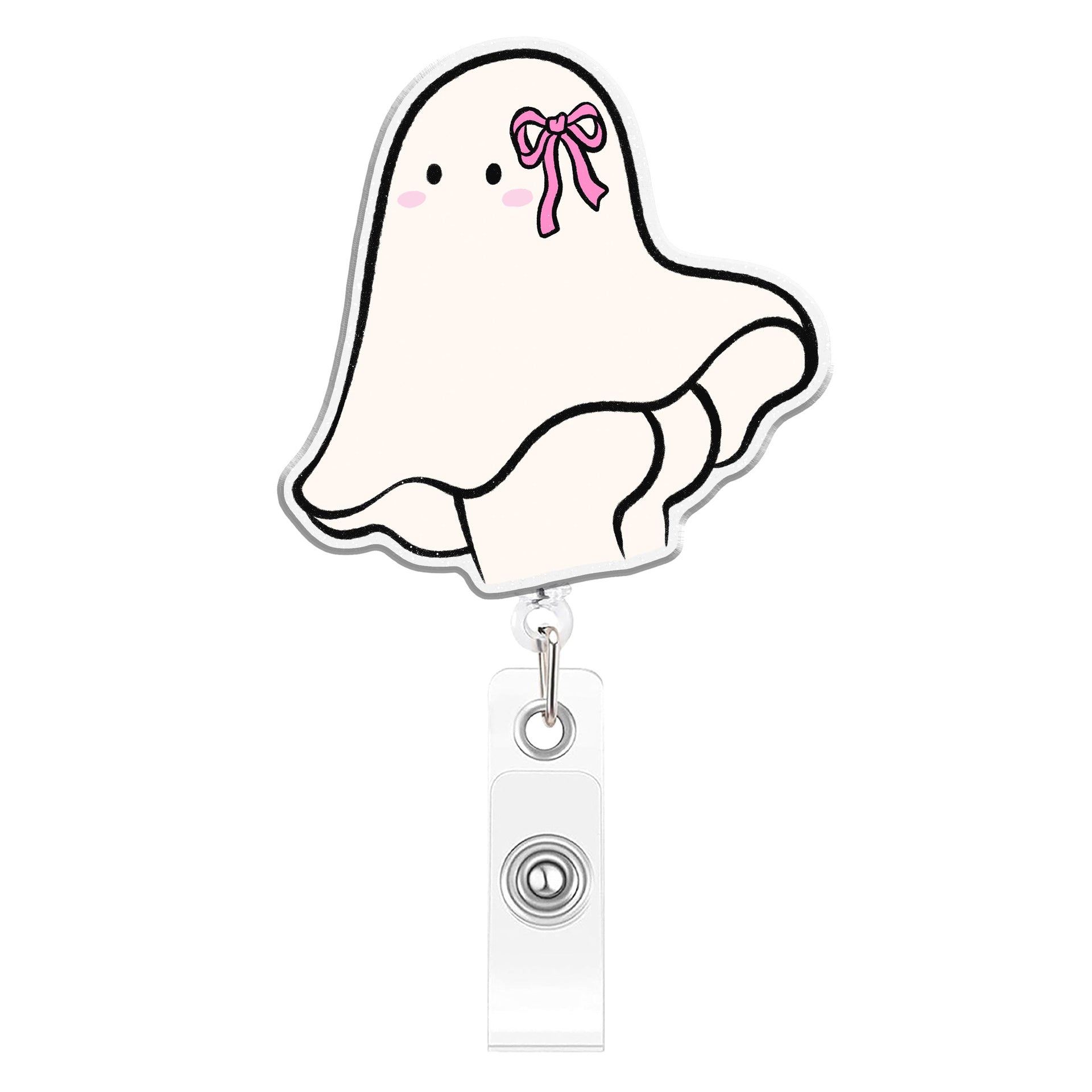 Wholesale  Ghost Cute Cartoon Acrylic Easy-Pull Buckle Retractable ID Card Holder Able Office Badge Decoration