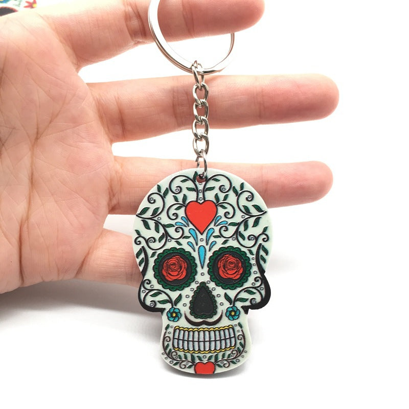Wholesale Halloween Colorful Embossed Acrylic Skull Keychains ACC-KC-Yiyan003