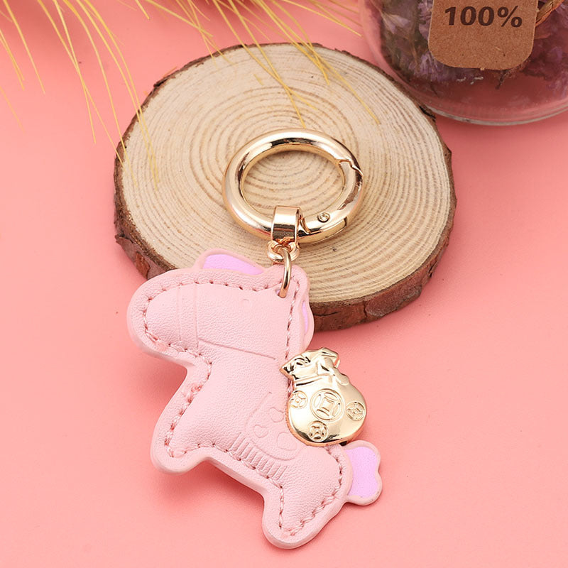 Wholesale Modern Minimalist Keychain with Green Flocked Rope and Pony,  Car Key Accessory for Boutique Resale