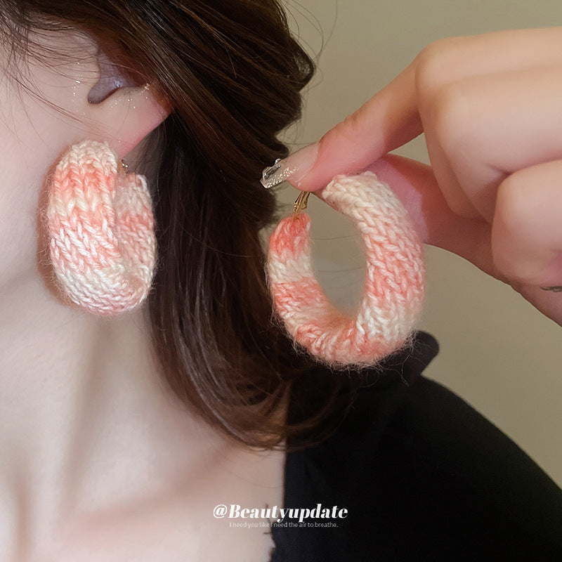 Wholesale Silver Needle Woven Wide Edge Earrings