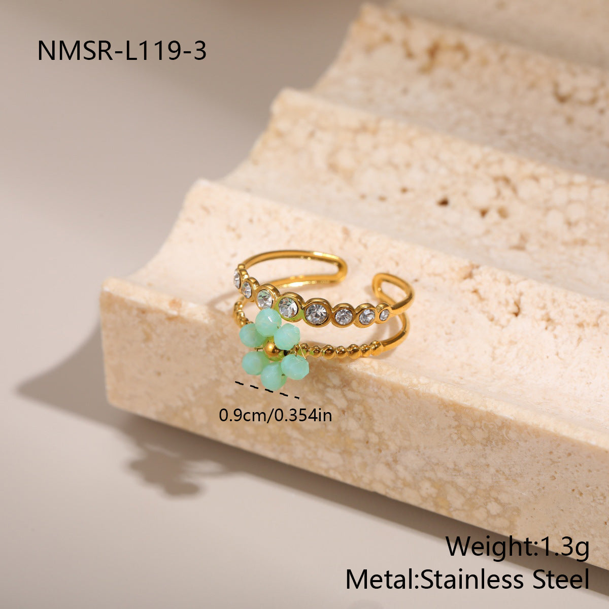 Wholesale Colorful Stainless Steel Ring with Western Style Gentle Floral Design and Zircon Accents
