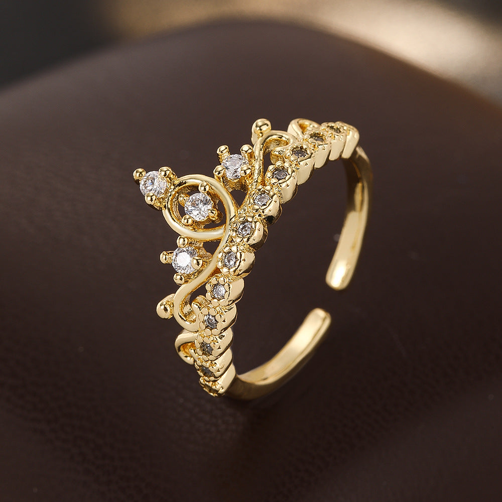 Wholesale Stylish Gold Crown Ring For Women With Zircon Stones Elegant Fashion Jewelry Accessory Boutique Resale Gift