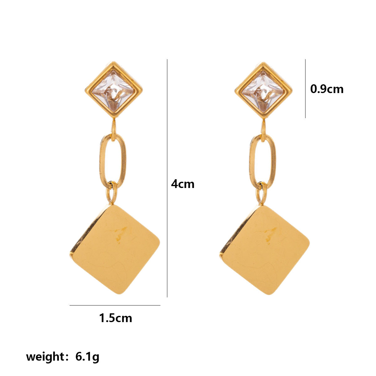 Wholesale Trendy Geometric Zircon Square Earrings Stainless Steel Electroplated for Women Boutique Resale
