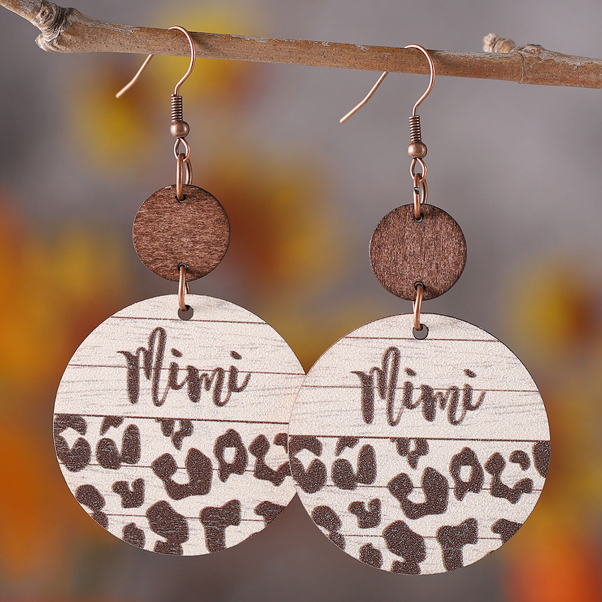 Wholesale Mother' s Day Western-style Leopard MOM Round Pieces ing Pendant Earrings