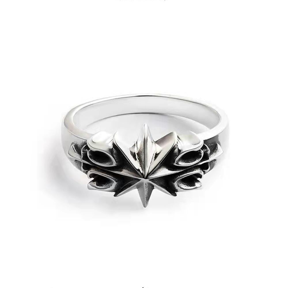 Wholesale Retro Six-Pointed Star Ring - Silver-Tone Metal,  Adjustable Size - Jewelry Accessory