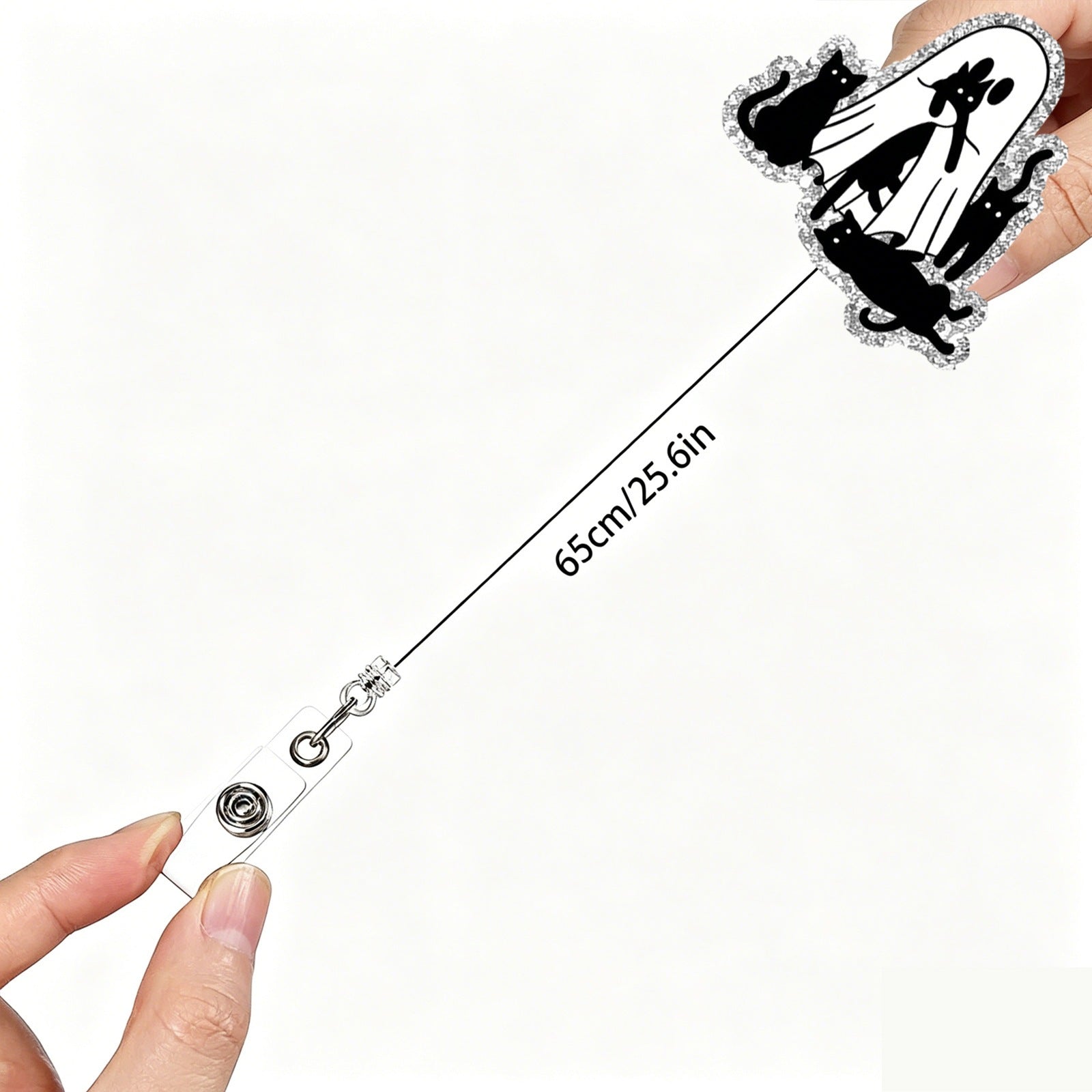 Wholesale  Ghost Black Cat Glitter Retractable Badge Reel - Trendy Fashion Accessory Gift