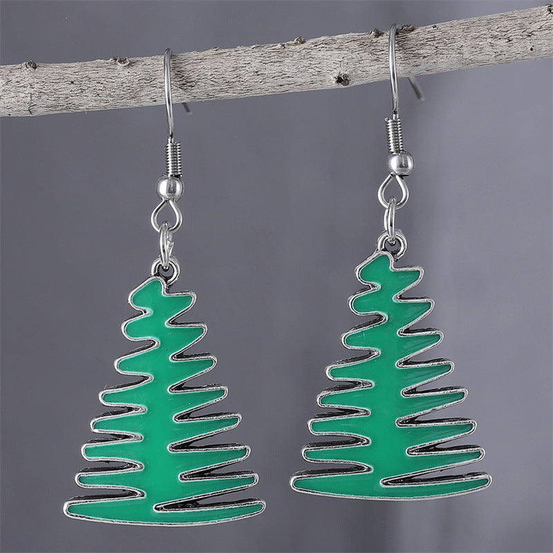 Wholesale Retro Minimalist Green Christmas Tree Drop Earrings Zinc Alloy Fashion Accessory For Party Wear Resale