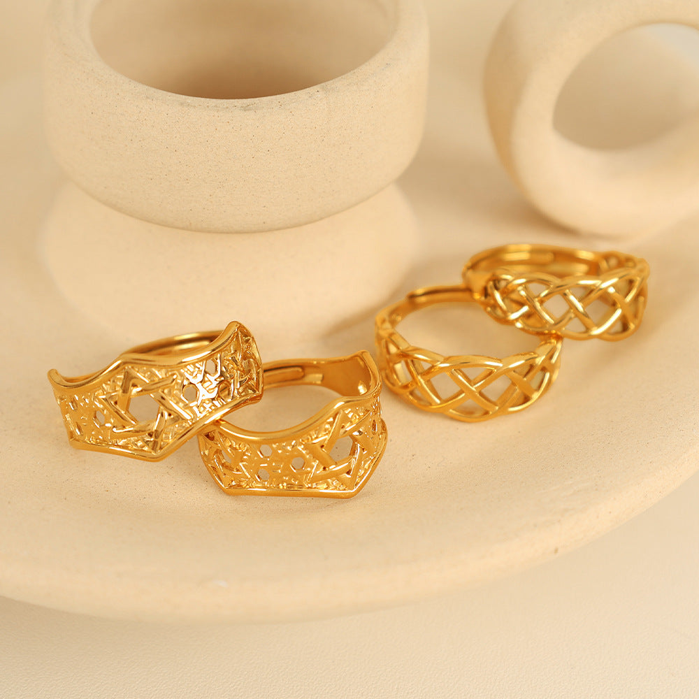 Wholesale Titanium Steel Ring Personalized New Japanese and Korean Niche Light Luxury Open Hollow Ring Women' s No Falling Explosions