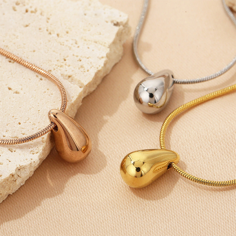 Wholesale Water Drop Hollow Set Glossy Stainless Steel Earrings Necklace ACC-ES-RuiMasi002