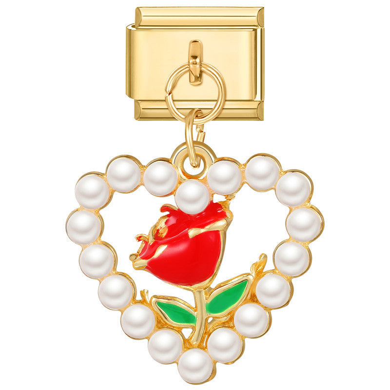 Wholesale Italian Charm Bracelet 9mm DIY Splicing Removable Stainless Steel Gold Base Red Composable Bracelet