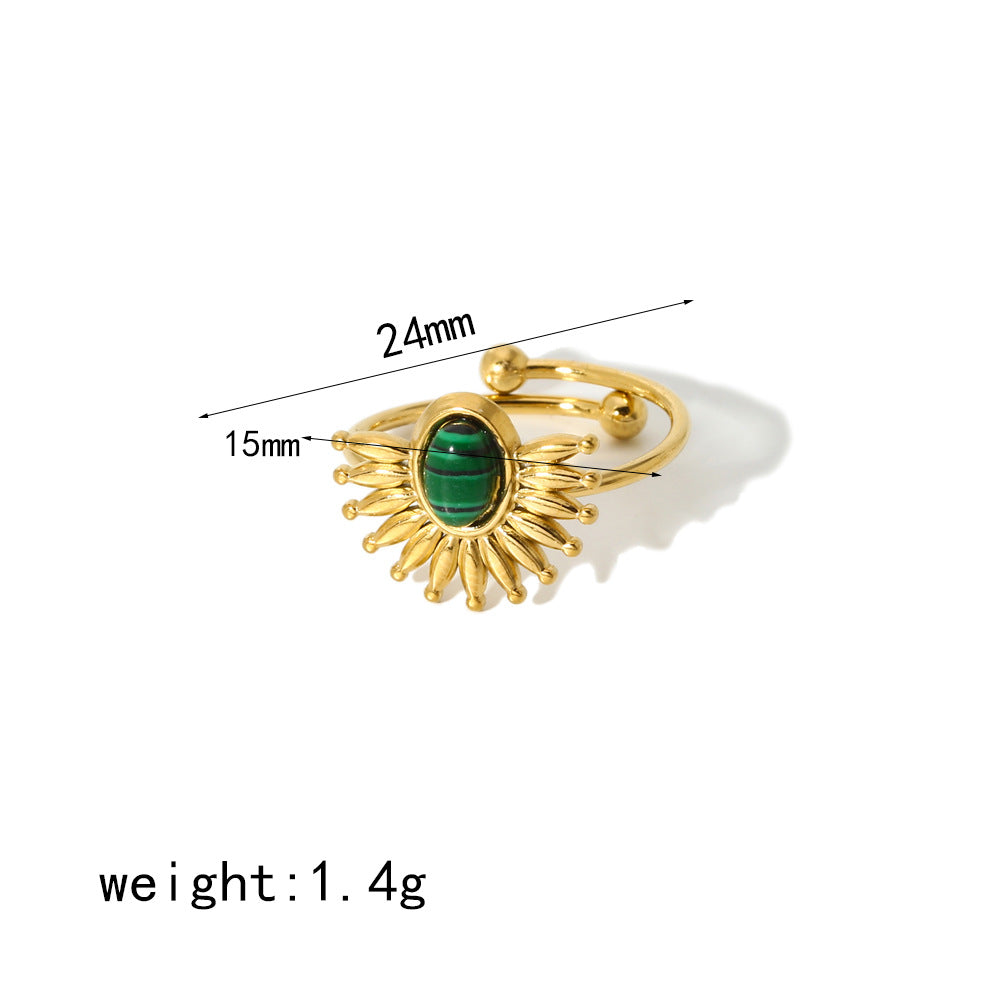 Wholesale Vintage Turquoise Open Ring Gold Plated Titanium Steel Fashion Jewelry Accessory