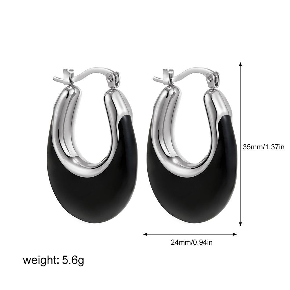 Wholesale  Stainless Steel Oil Drop Color Enamel U-shaped Earrings
