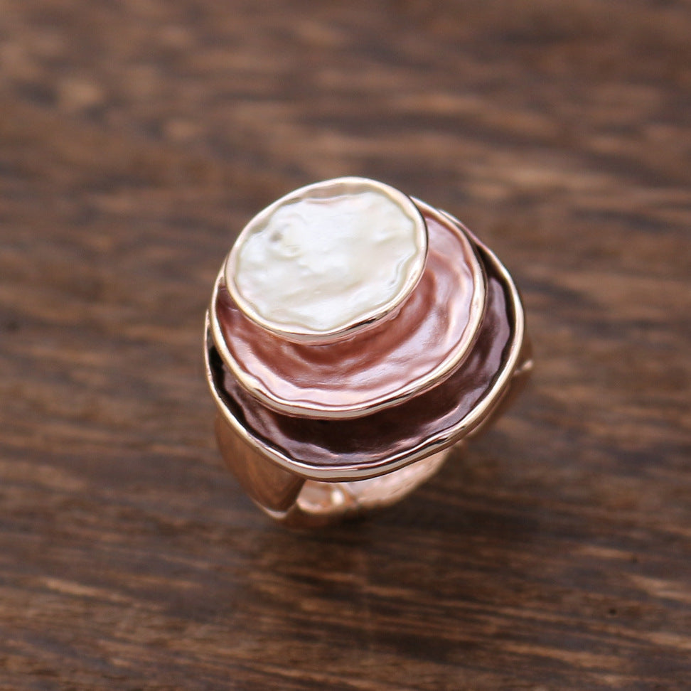 Wholesale Versatile Colorful Oil Painting Ring  Geometric Three-Layer Elastic Adjustable Ring