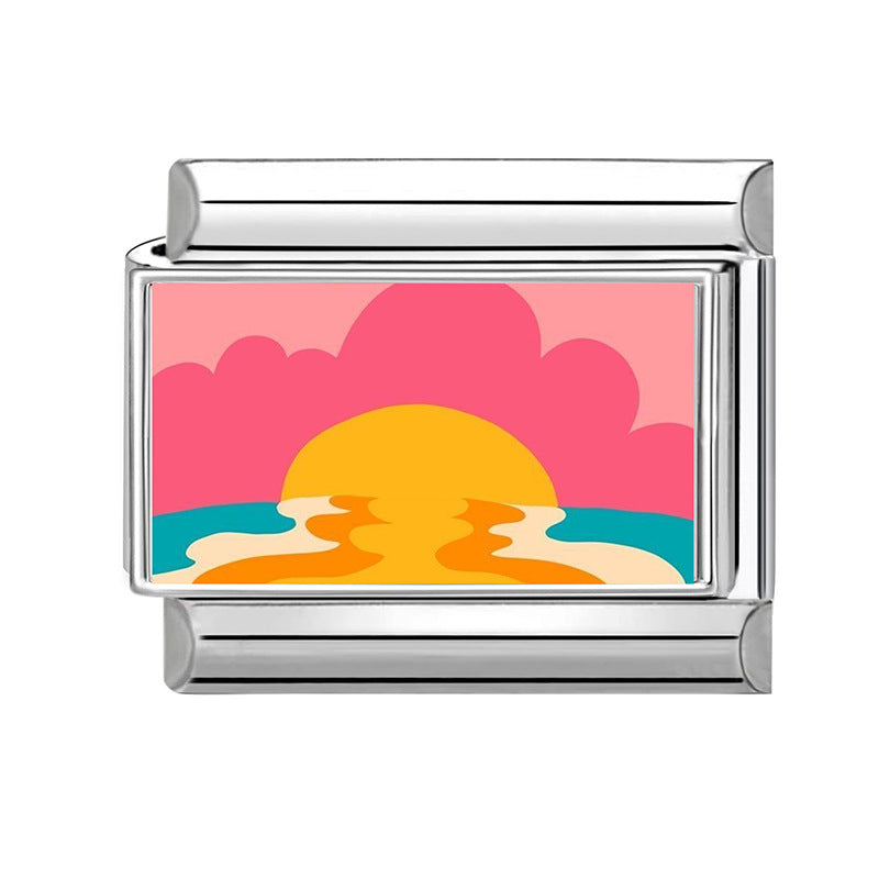 Wholesale Pink series flower  DIY  Single Section Creative Stainless Steel Composable Bracelet