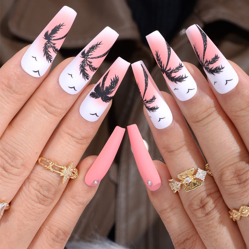 Wholesale Plastic Coconut Tree Nail Patches Press on Nails Kits for Long Manicures ACC-NS-MeiSu016