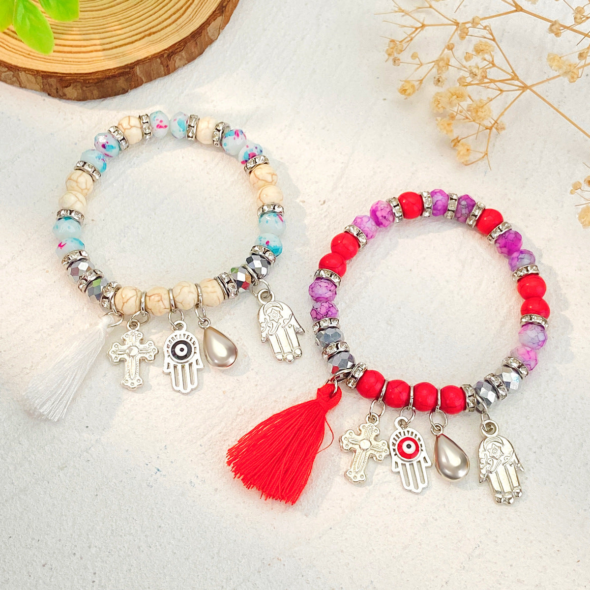 Wholesale Alloy and natural stone Bohemian tassel bracelet