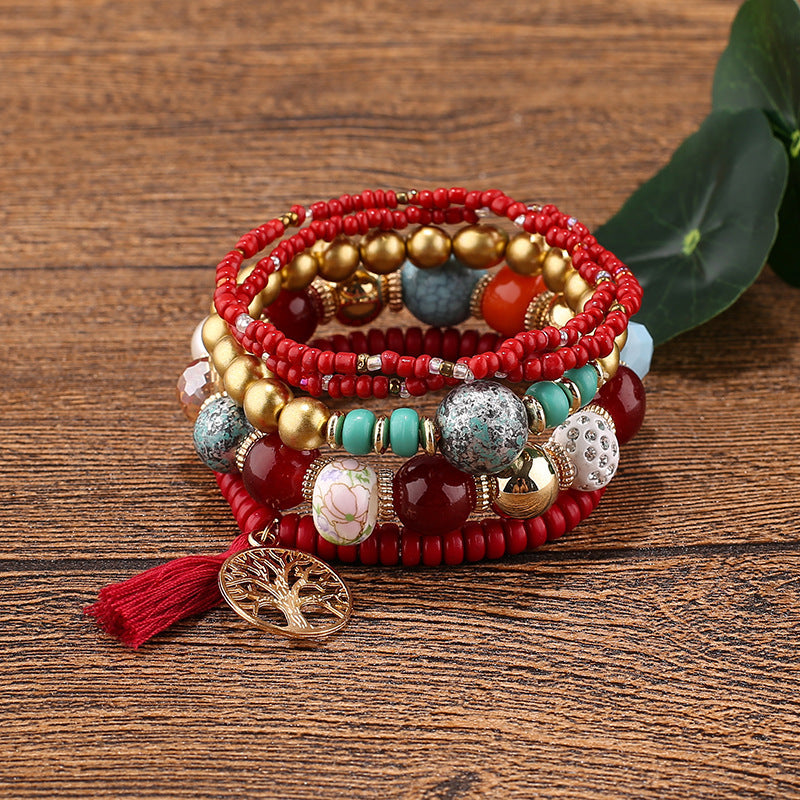 Wholesale Bohemian Beaded Tassel Tree of Life Bracelet