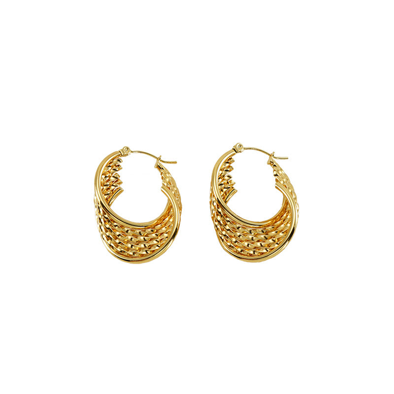 Wholesale Retro Earrings Stainless Steel Earrings Multi-layer Irregular Ear Buckles Gold ACC-ES-ZhongXin002