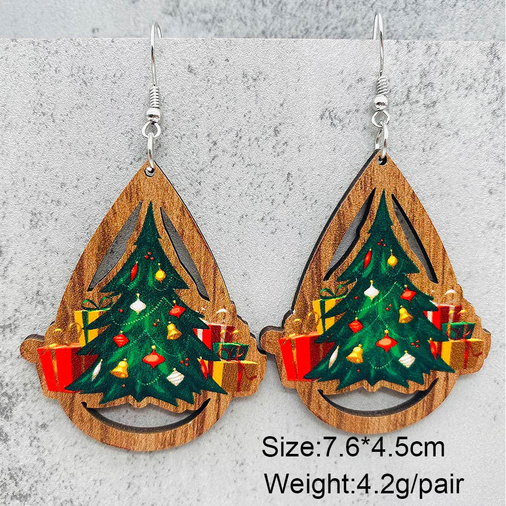 Wholesale Christmas Bell Santa Claus Wood Earrings ACC-ES-PuCi004