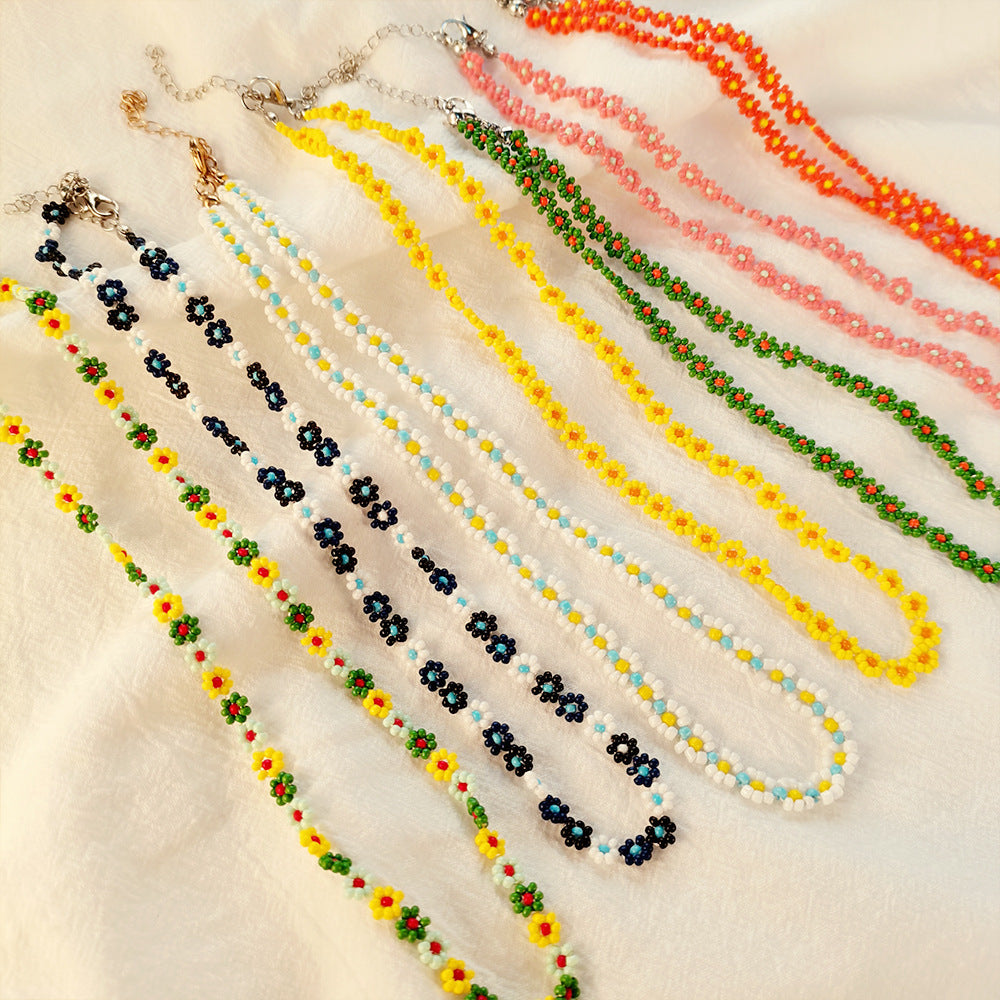 Wholesale Summer Fresh Flower Rice Bead Necklace