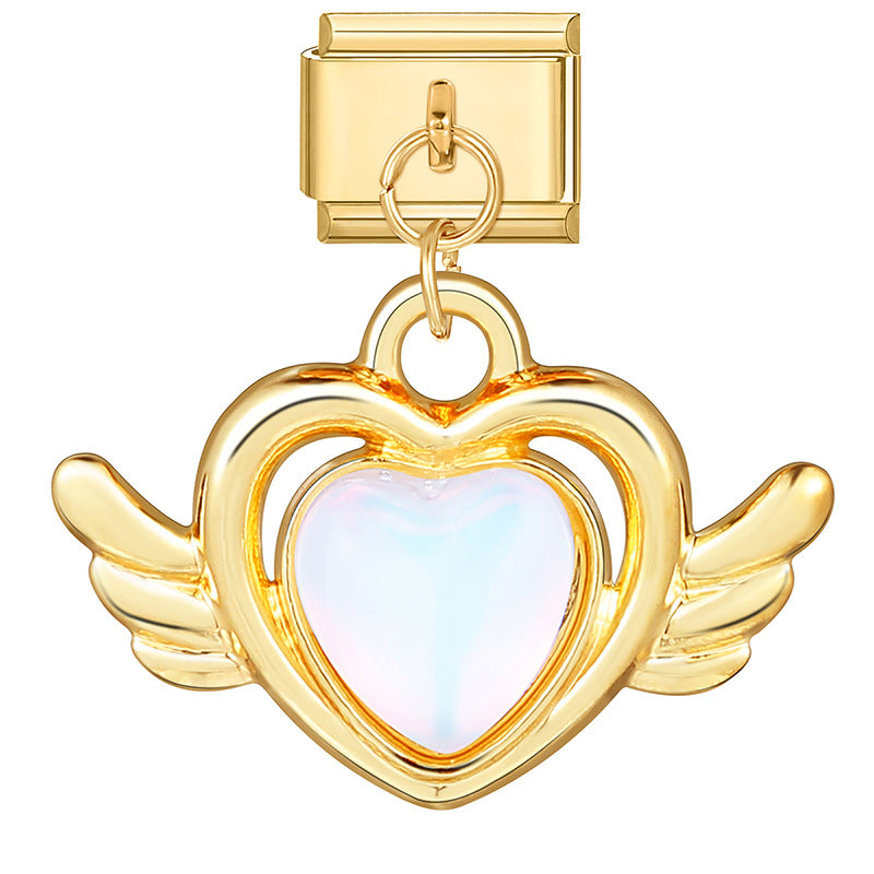 Wholesale Italian Charm Bracelet 9mm DIY Splicing Gold Heart Pendant Stainless Steel Composable Bracelet