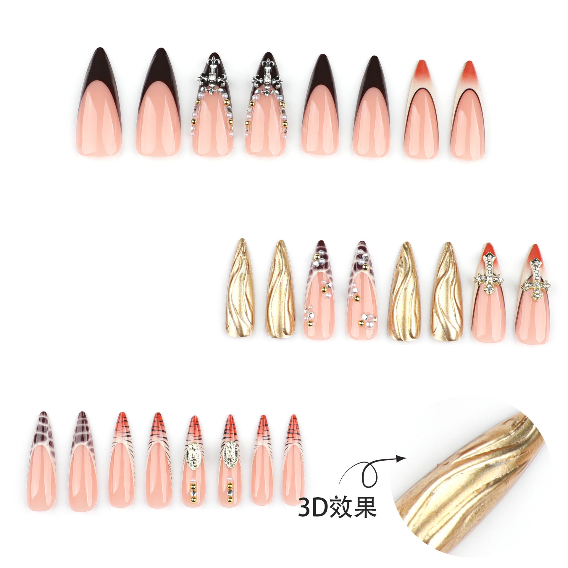 Wholesale 24 Pieces/box Leopard Cross 3D Nails Kits Nail Stickers