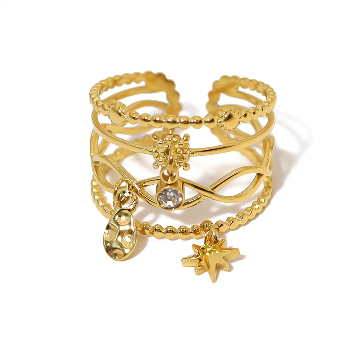 Wholesale Titanium Steel multi-layer geometric awn star pattern ring