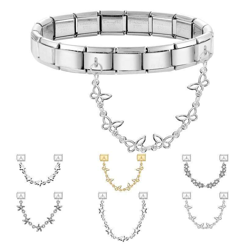 Wholesale 9mm Italian Charm Starter Bracelets DIY Double Hanger Stainless Steel Composable Bracelet