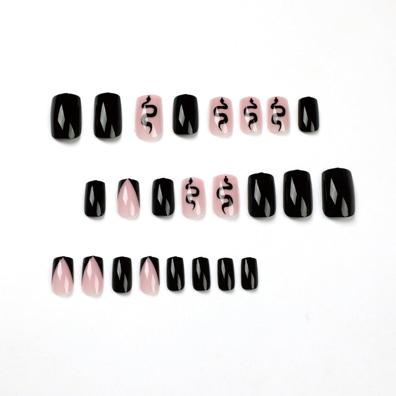 Wholesale 24 Pieces/box Black Snake Print Press-on Nails Kits Nail Stickers ACC-NS-LeFan164