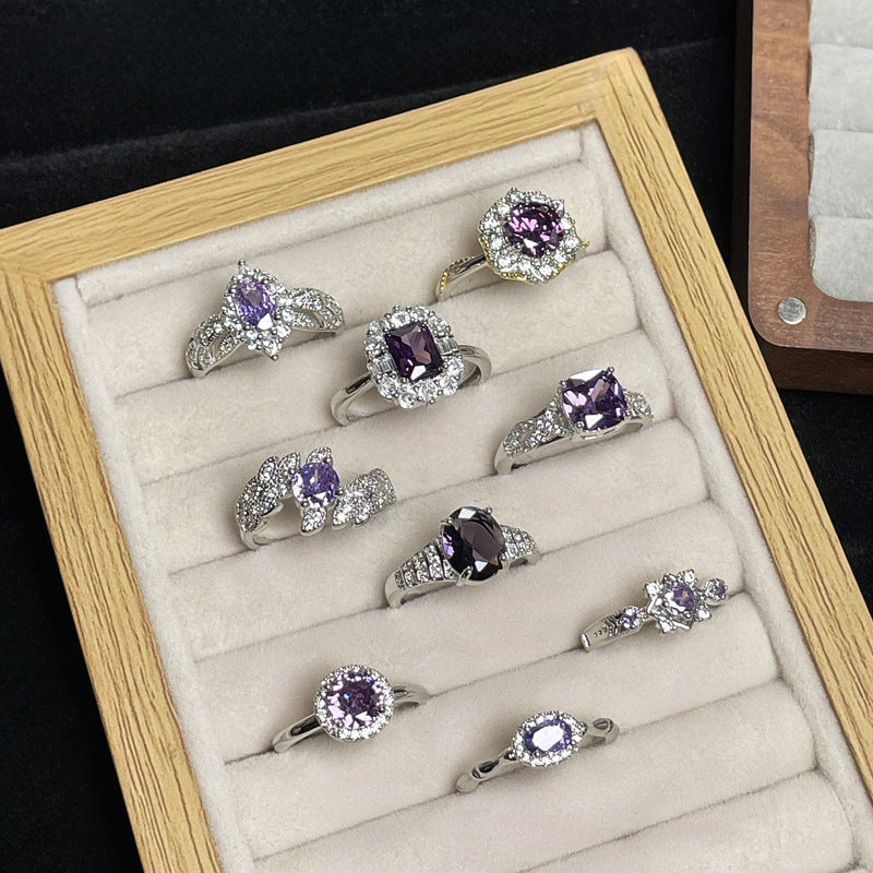 Wholesale  Geometric Purple Diamond Zircon Rings