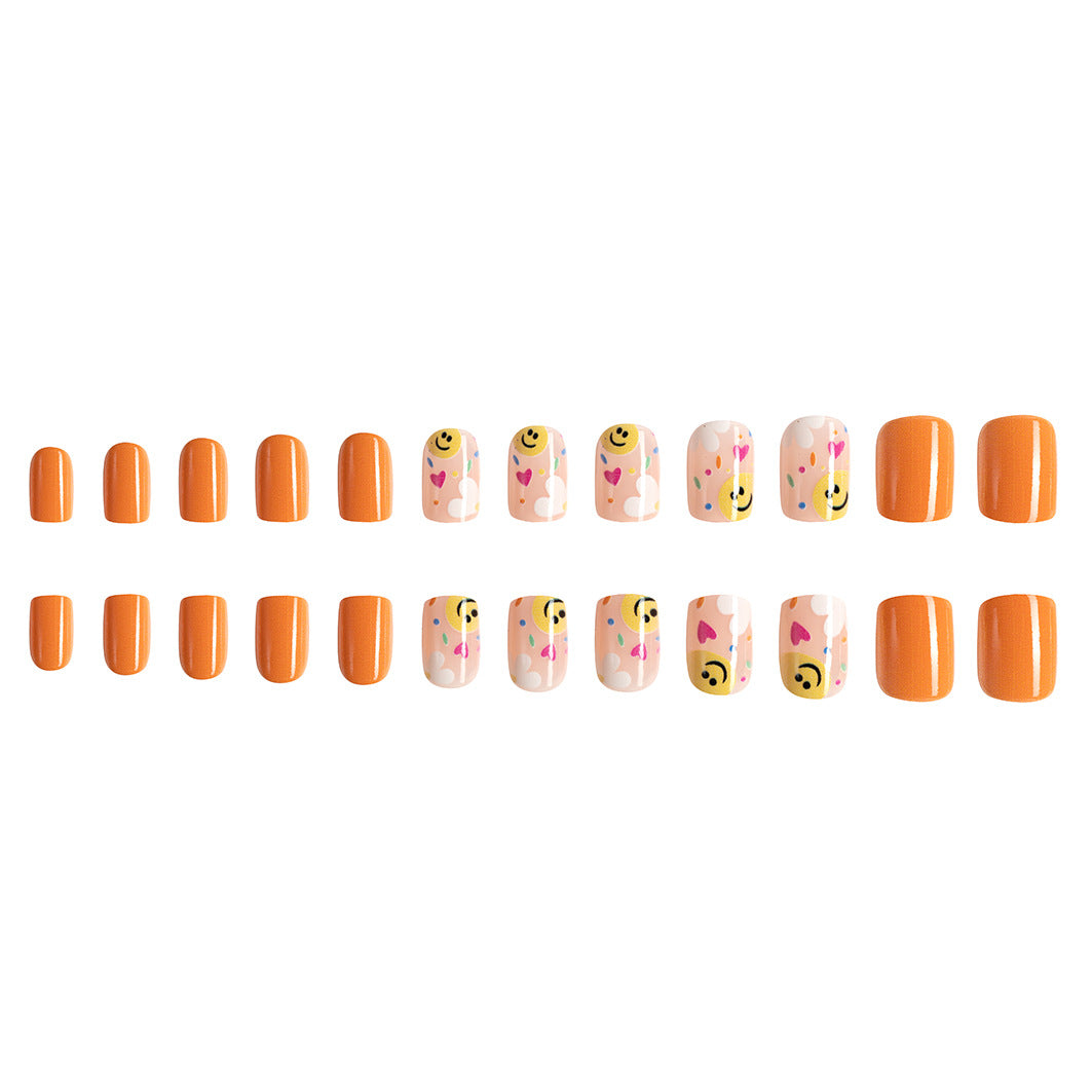 Wholesale 24 Pieces/box Smiley Flowers Orange Love Manicure Press-on Nails Kits Nail Stickers ACC-NS-GuaiXL047