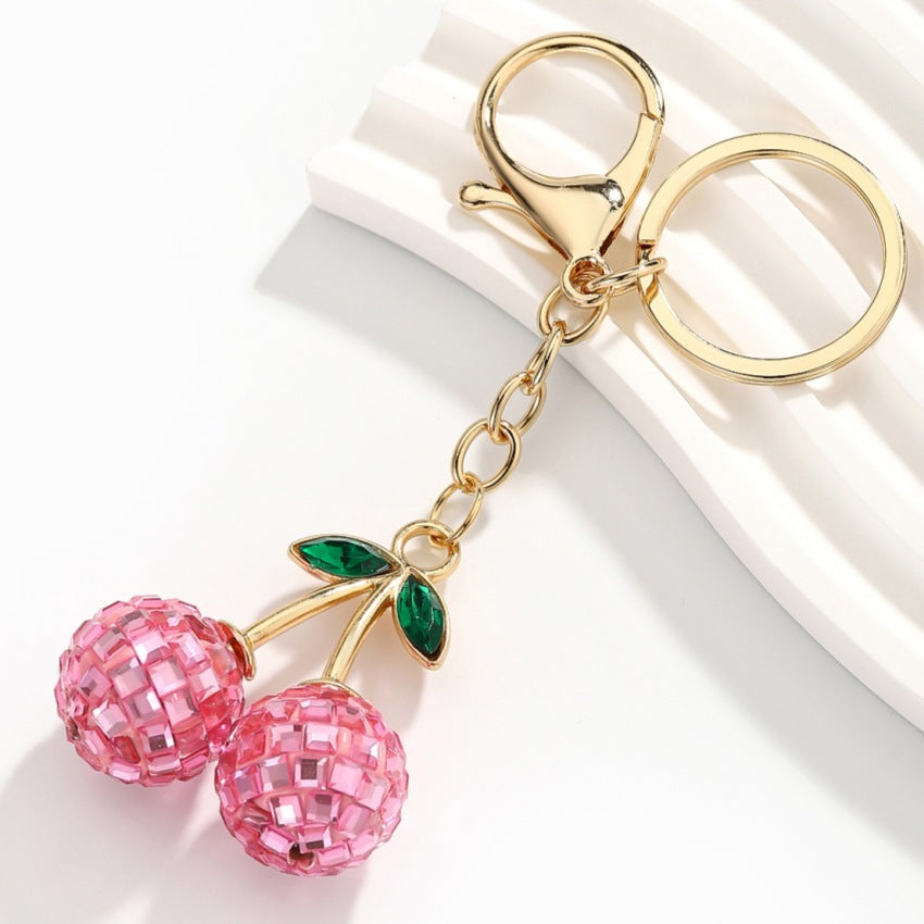 Wholesale Multicolored diamond-encrusted cherry keychain pendant