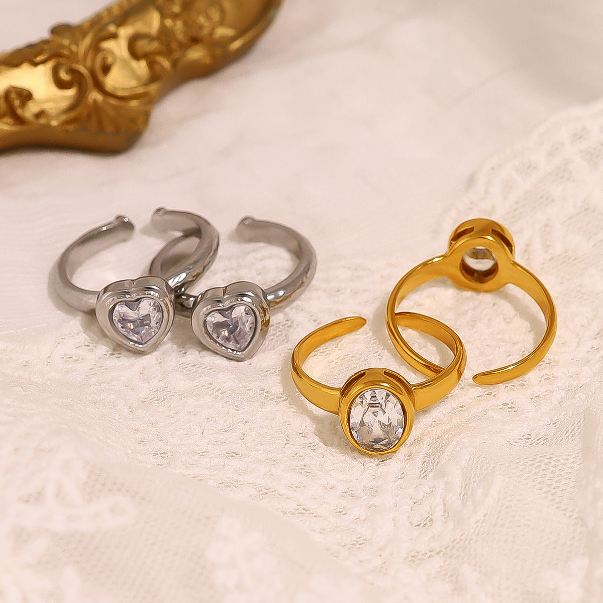 Wholesale  Stainless Steel Oval Zircon Ring