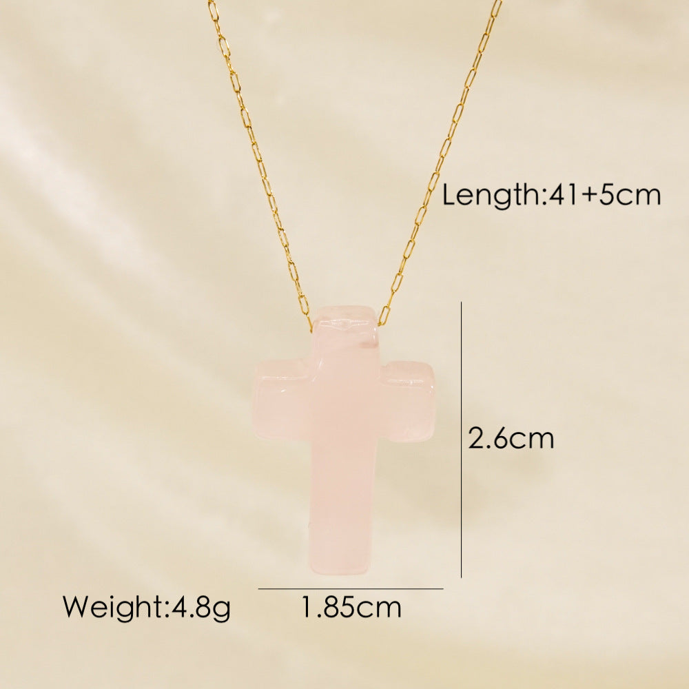 Wholesale Stainless Steel Luxury Style Cross Natural Stone Pendant Necklace