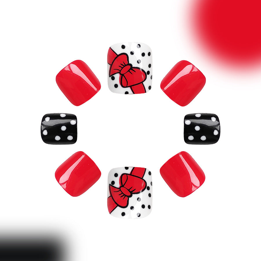 Wholesale 24 Pieces/box Nail Stickers Red Bow Corrugated Manicure Press-on Nails Kits ACC-NS-GuaiXL009