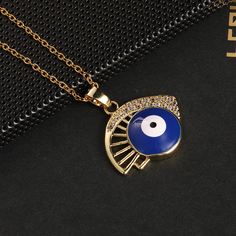 Wholesale Copper Clavicle Chain Colored Zircon Eye Pendant Evil Eye Necklaces ACC-NE-SY011