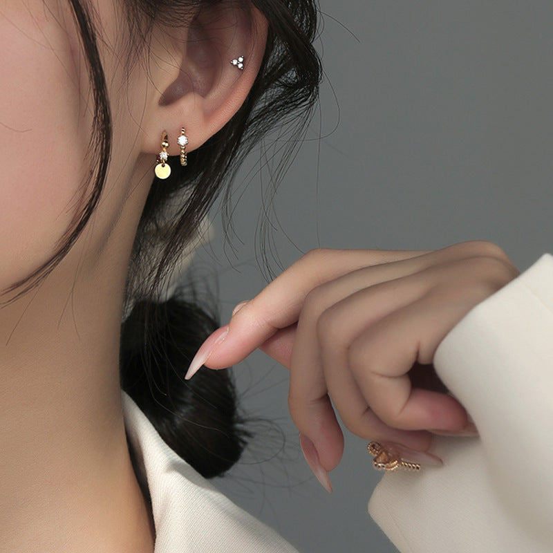 Wholesale Korean-Style Round Hoop Earrings Silver-Plated Diamond Studded Trendy Jewelry For Women Everyday Wear