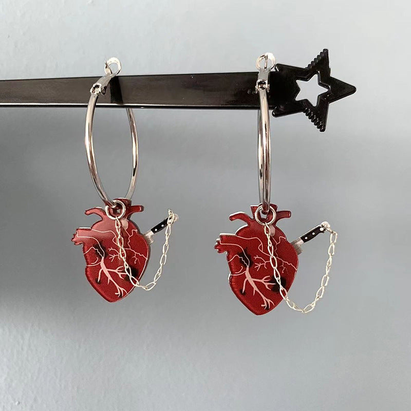 Wholesale Vintage Gothic Style Small Knife Inserted Into Beating Heart Detachable Earrings