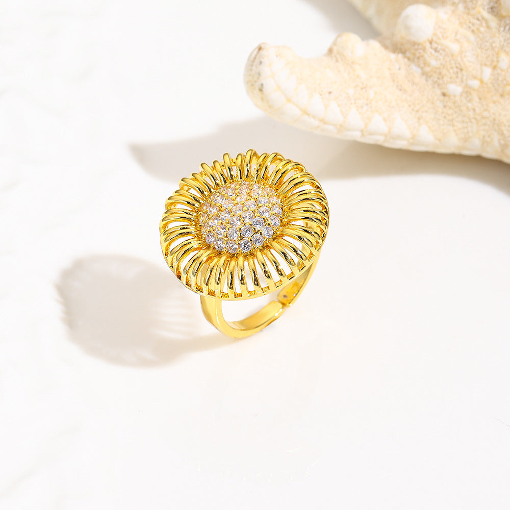 Wholesale 18k gold zircon round adjustable ring