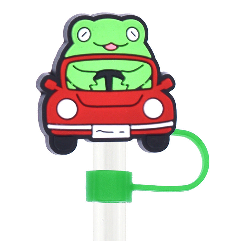 Wholesale Random 100pcs Cartoon Frog 10mm PVC Soft Straw Tube Cap ACC-SCR-RYY104