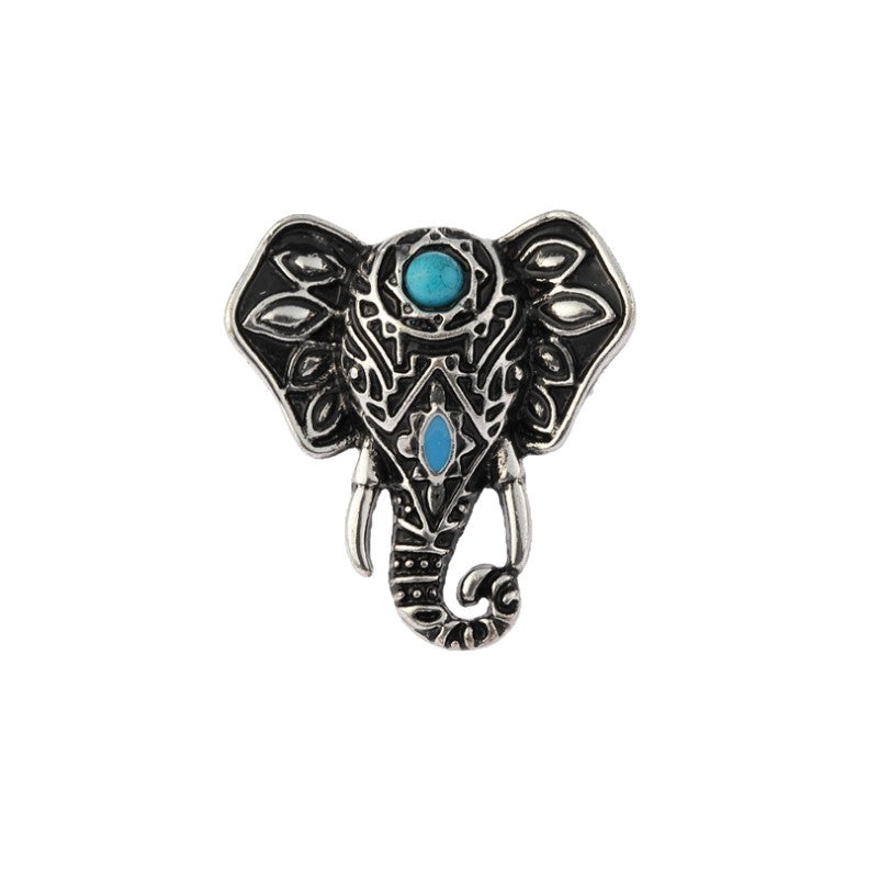 Wholesale Vintage Silver Tone Elephant Open Ring With Turquoise Inlay Ethnic Style Adjustable Ring Fashion Jewelry Accessory Gift For Women