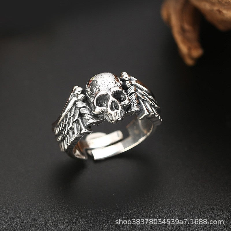 Wholesale Alloy Skull Ghost Head Ring Vintage Punk Adjustable Boutique Resale Jewelry