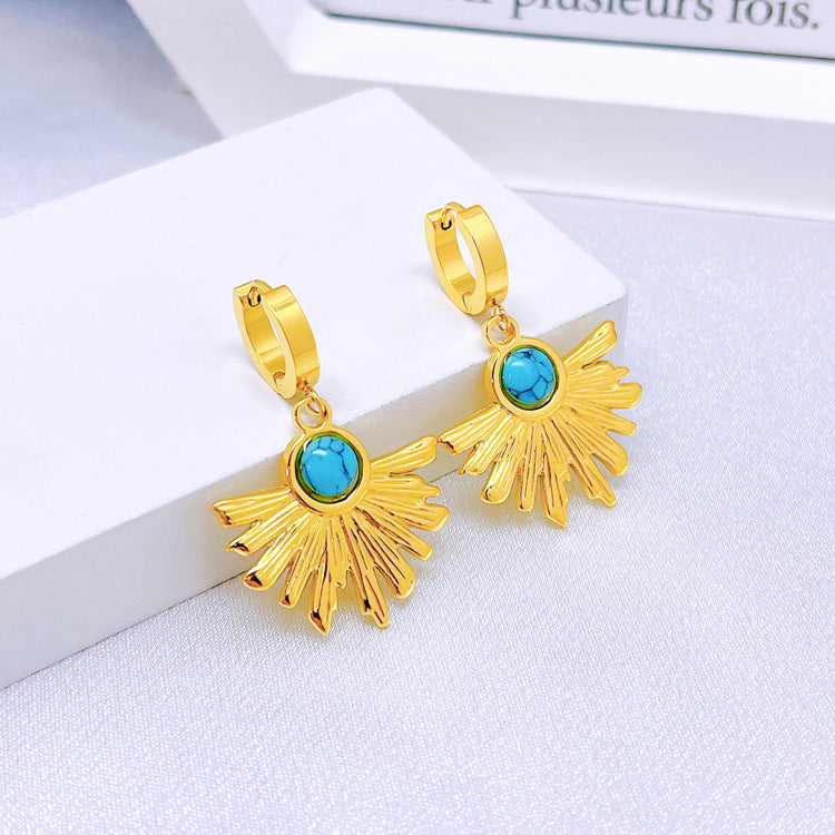 Wholesale Titanium Steel full diamond round pendant mid-length flower earrings